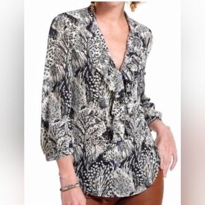 Anthropologie HD In Paris Picea Woodland Animal Owl Print Long Sleeve Blouse 6